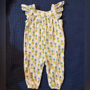 Zara White Jumpsuit with Yellow & Teal Pineapple Print